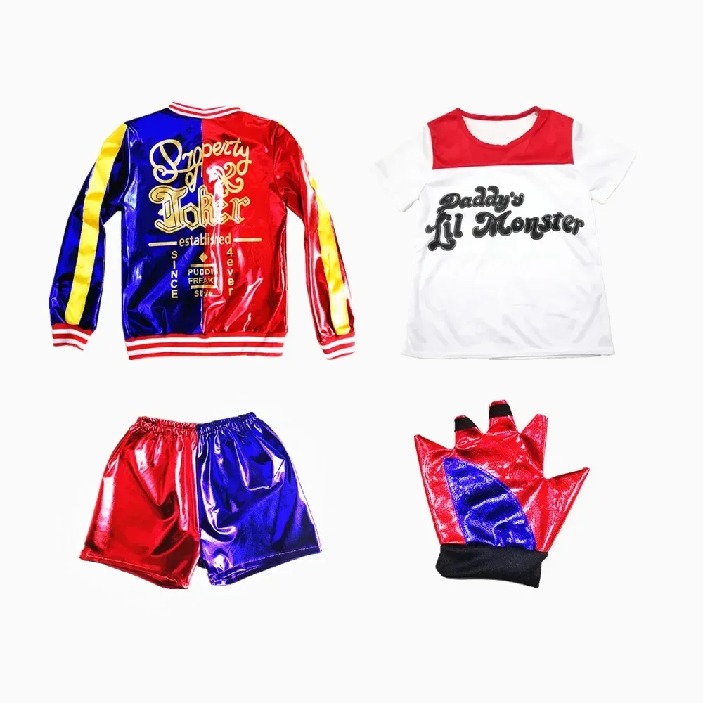 2025 Halloween Boek Week Suicide Harley Fancy Cosplay Meisje Kind Schurk Criminal Kostuum Squad Quinn Monster Jas Broek