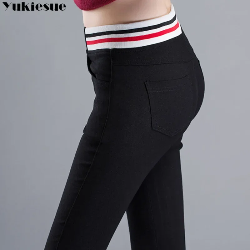 Leggings de inverno de pelúcia e espessadas para mulheres, calças elásticas de cintura alta com calças lápis