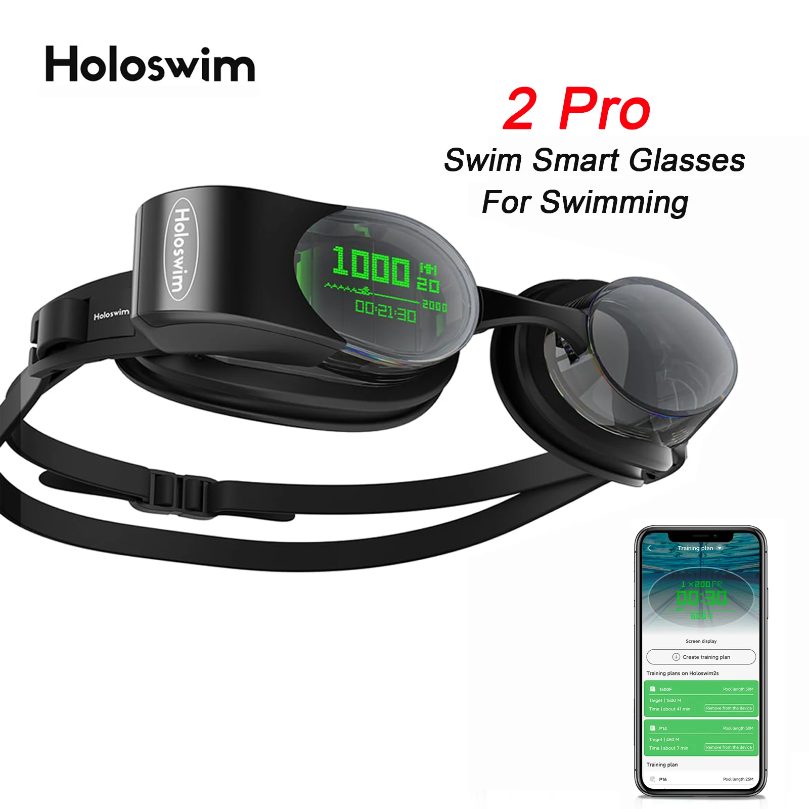 Holoswim 2 Pro AR Smart Goggles Anti-Fog Lens Swimming Goggles IPX8 Fitness Tracker OLED Shows Metrics Support Open Water Mode