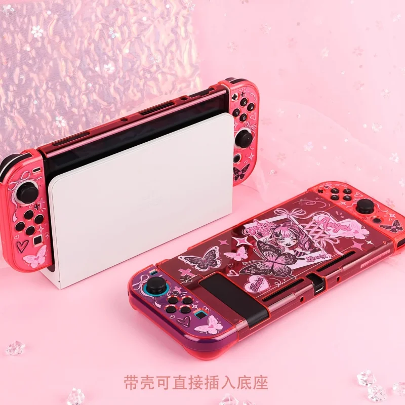 Original Colorful Switch Oled Protective Case Ns Color Transparent Split Hard Case Anime Y2k Sweet Cool Girl Ns Protective Case