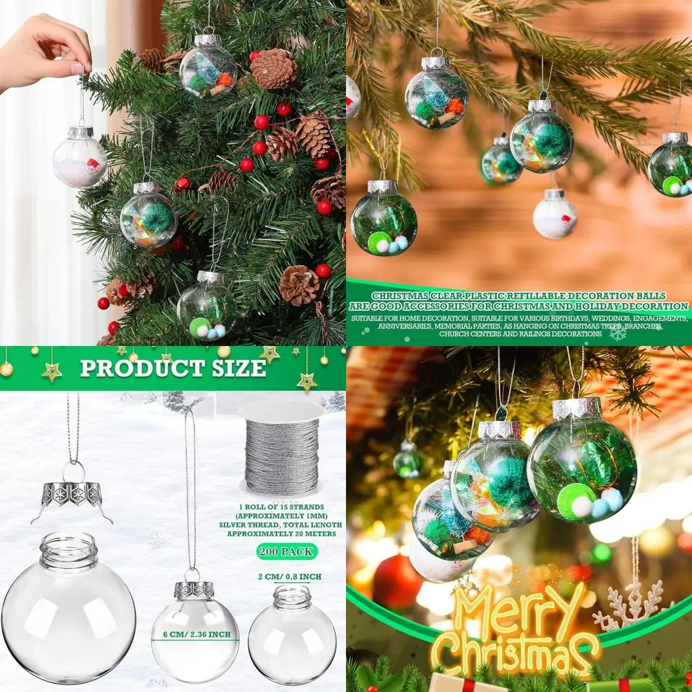 

DIY Fillable Clear Plastic Christmas Ornaments, 200 Pcs, 2.36 Inch, with Rope, Ideal for Xmas, Wedding, Party Decor