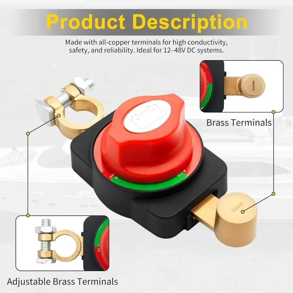 Durable Top Post Battery Disconnect Switch 12-24V Waterproof Battery Cut Off Switch On/Off Battery Isolator For Cars/Rvs/Boats