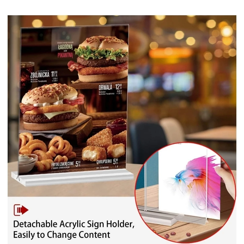 Acrylic Poster Display Stand Double Side Clear Display Stand for Poster T Sign Holder for Restaurant Retail Shop