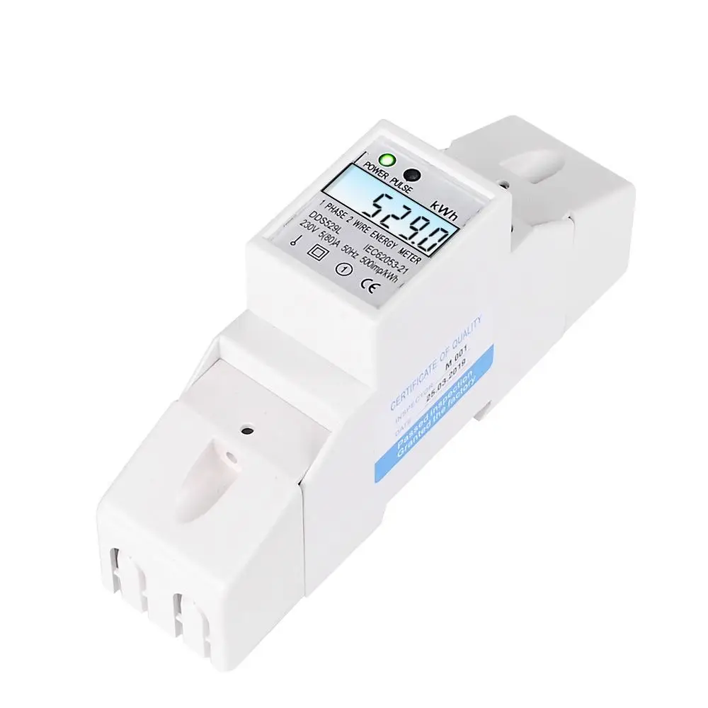 

Single Phase 2-Wire DIN Rail Digital Energy Meter Electric KWH Meter with Backlight for Power Saving AC 230V 5-80A