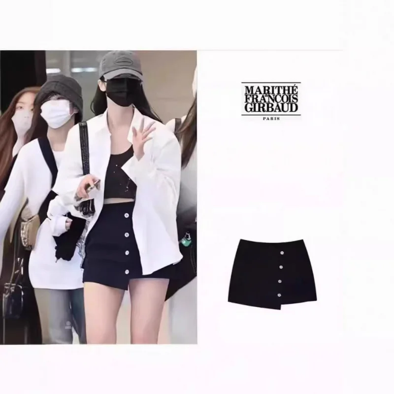 

Marithe Simple Stitched Asymmetrical Single Button ort Skirt Women's Faionable mat f-length Polyester Fiber