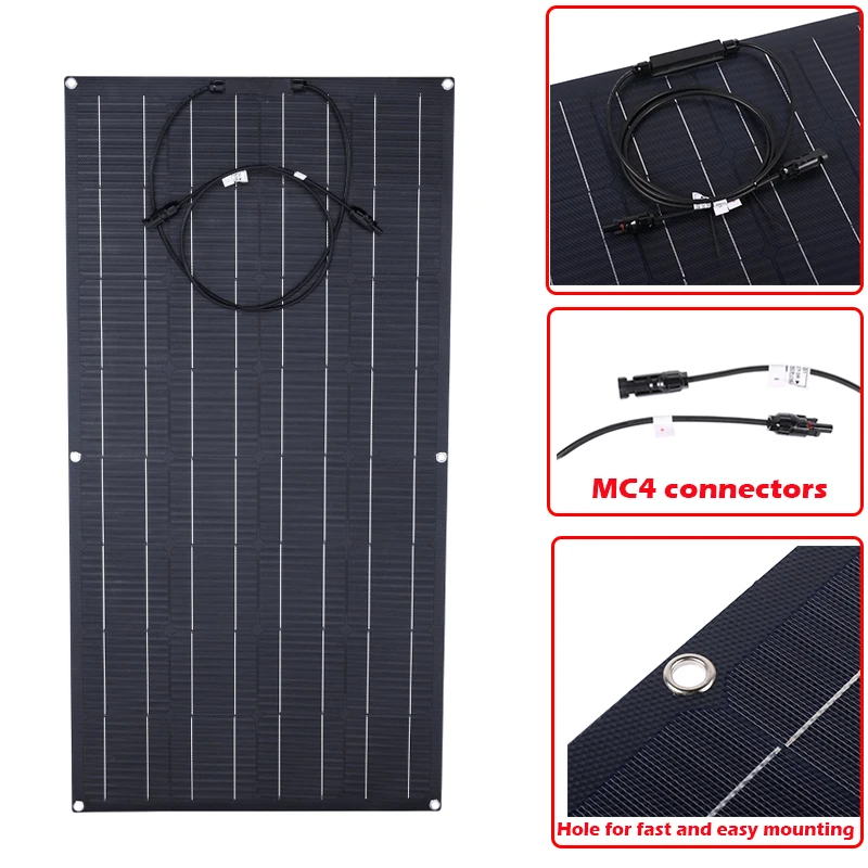 300W 18V ETFE Monocrystalline Flexible Solar Panel Waterproof Solar Charger Cell for Car RV Family Camping Yacht Street Light