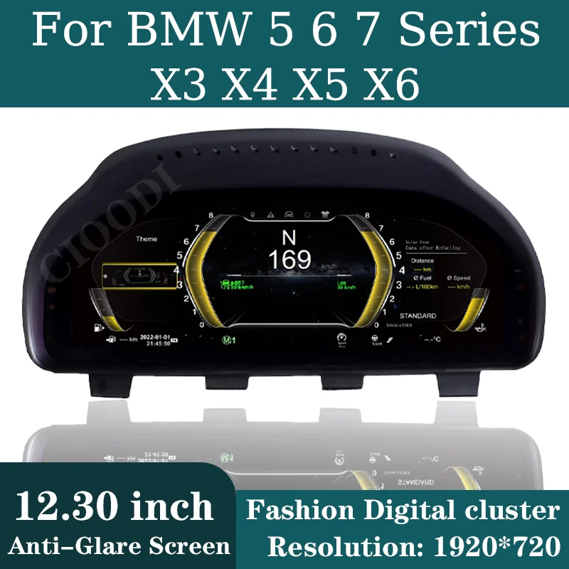 

12.3"LCD Digital Instrument Panel For BMW 5 6 7Series X3 X4 X5 X6 Dashboard Odometer Speedometer Virtual Cockpit Cluster CarPlay