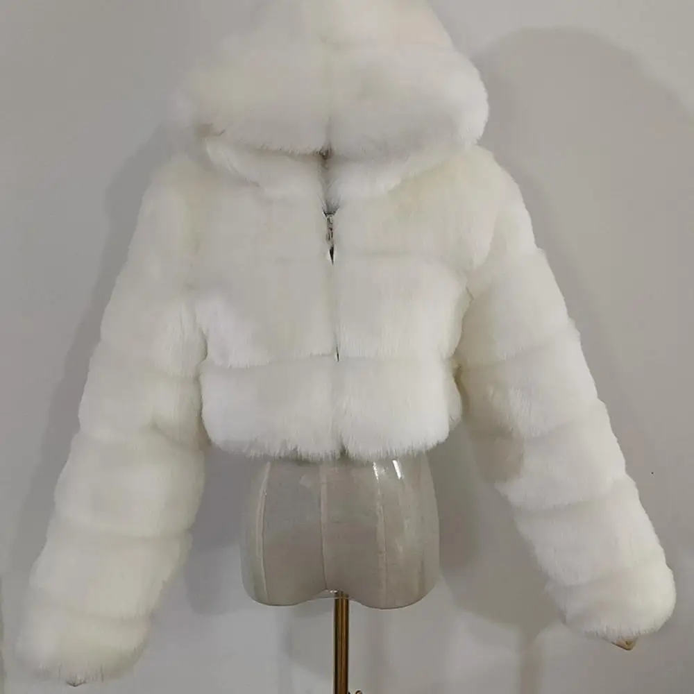 Women Short Faux Fox Fur Fluffy Jacket Cropped Coat Women's Fluffy Zip Hooded Warm Short Jacket Winter Thick Warm Luxury Coats