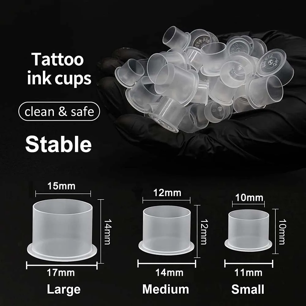 1000/500/100pcs Plastic Tattoo Ink Cups Caps 17mm 14mm 11mm Clear Self Standing Ink Caps Tattoo Pigment Cups Supply for Inks image 3