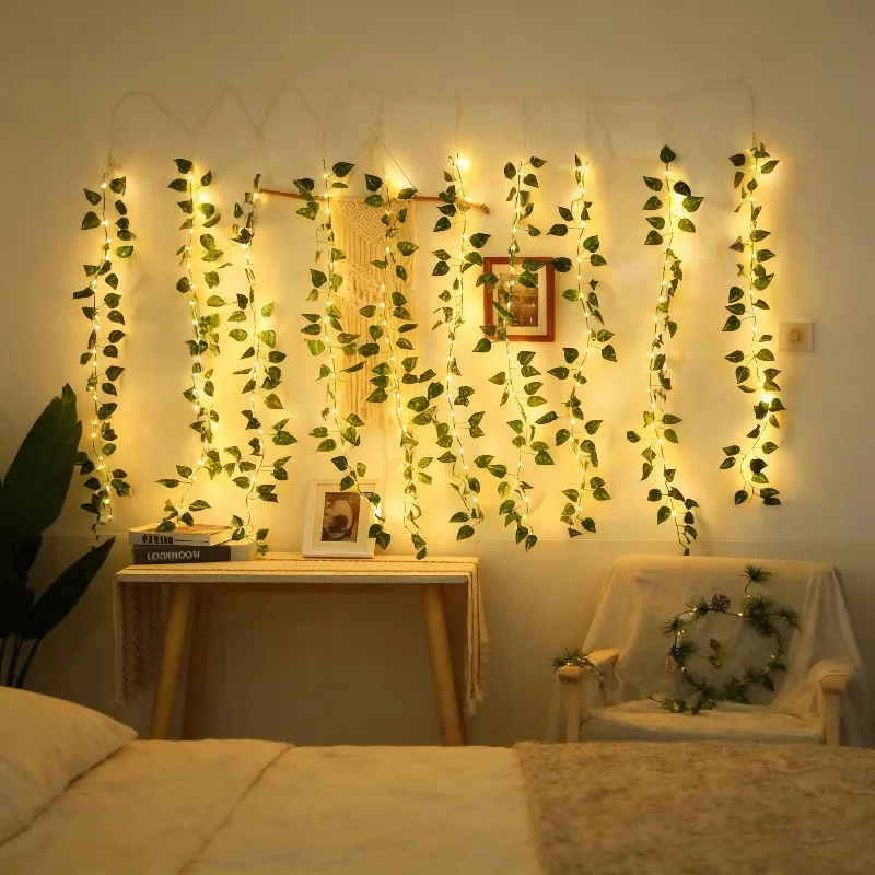Green Leaf String Lights 5/10M Artificial Ivy Vine Fairy Light Wedding Party Decoration Christmas Home Decor Wall Plant