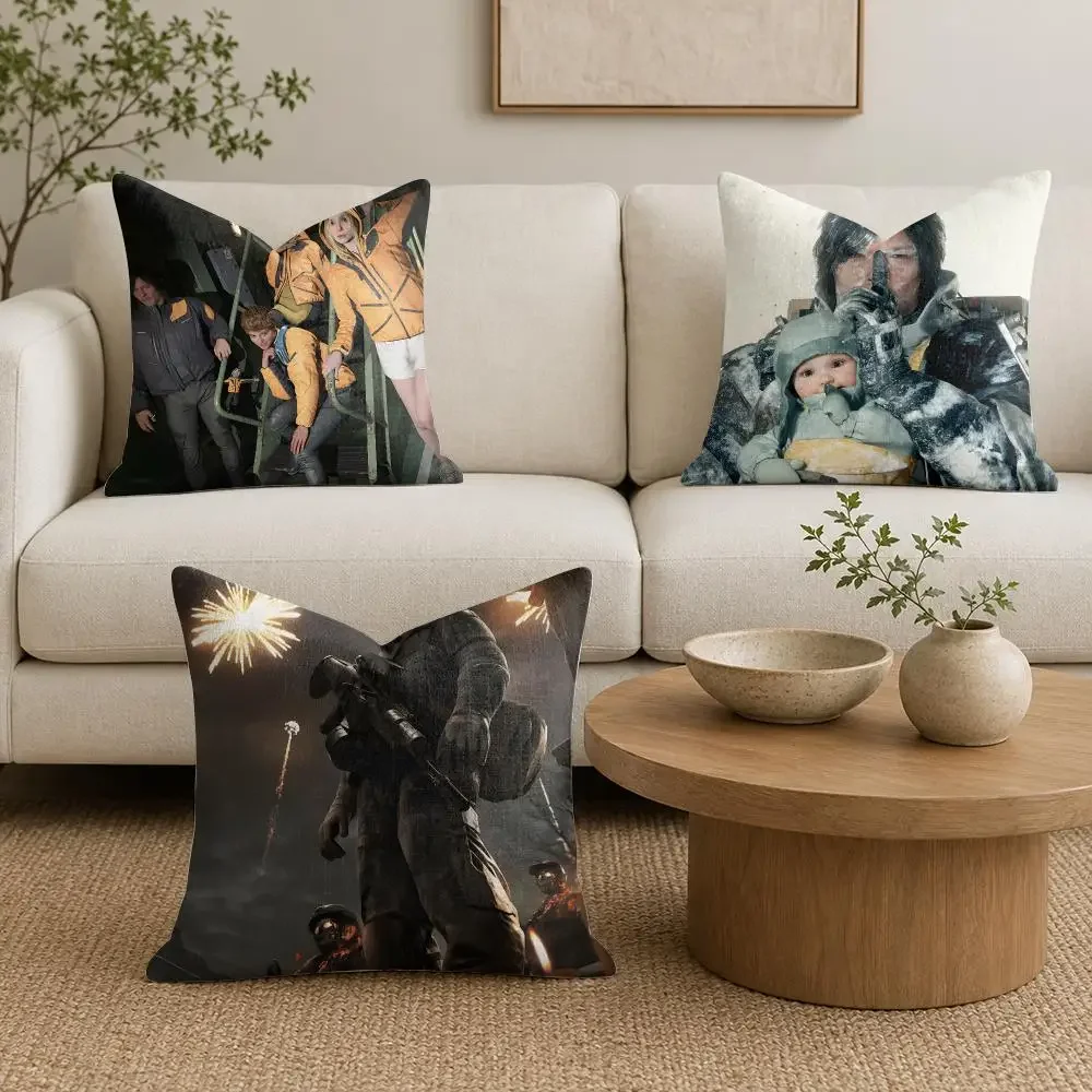 video game D-death stranding 2 Cushion Cover Organic Natural Linen Pillowcase with Double Sided Print for Sofa Home Decor Gift