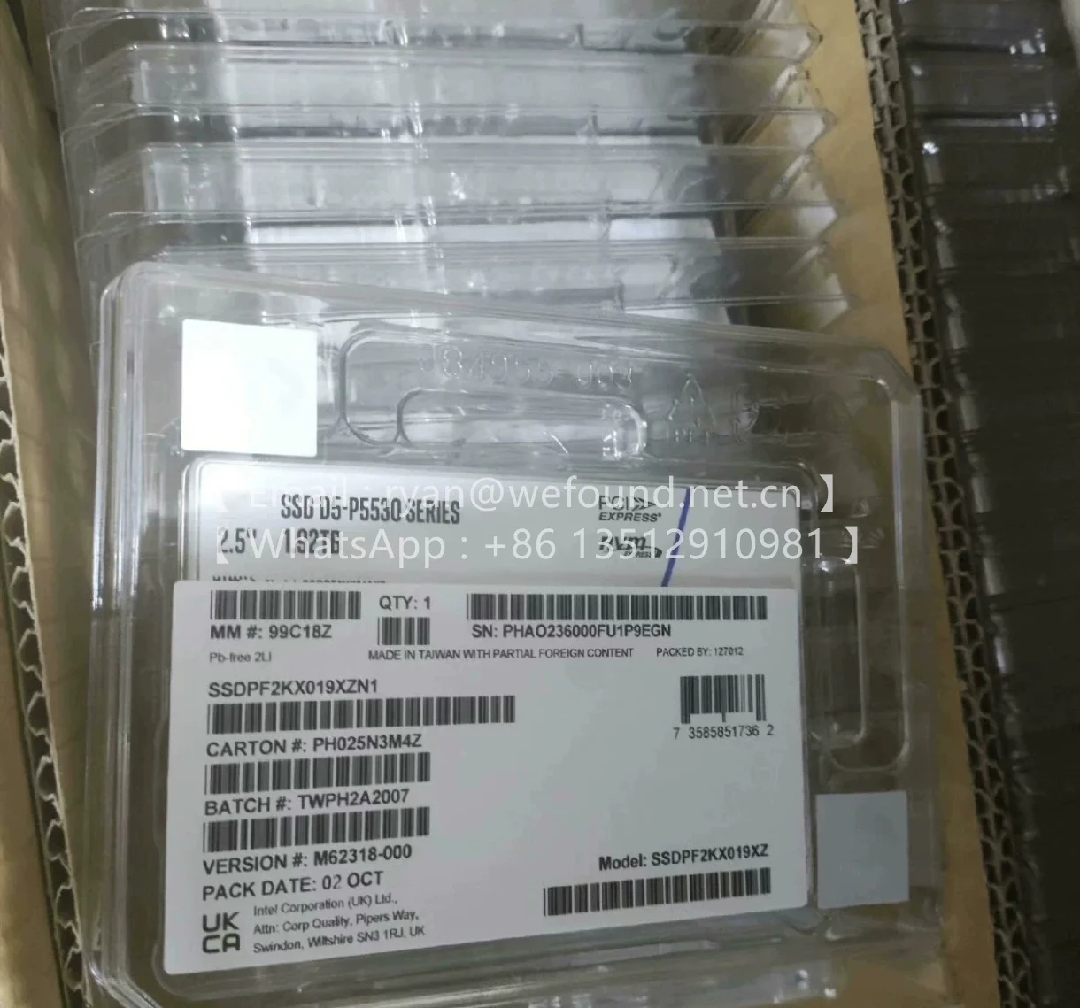 FOR Intel SSD D5 P5530 1.92T SSDPF2KX019XZ , U.2 PCIe SSD