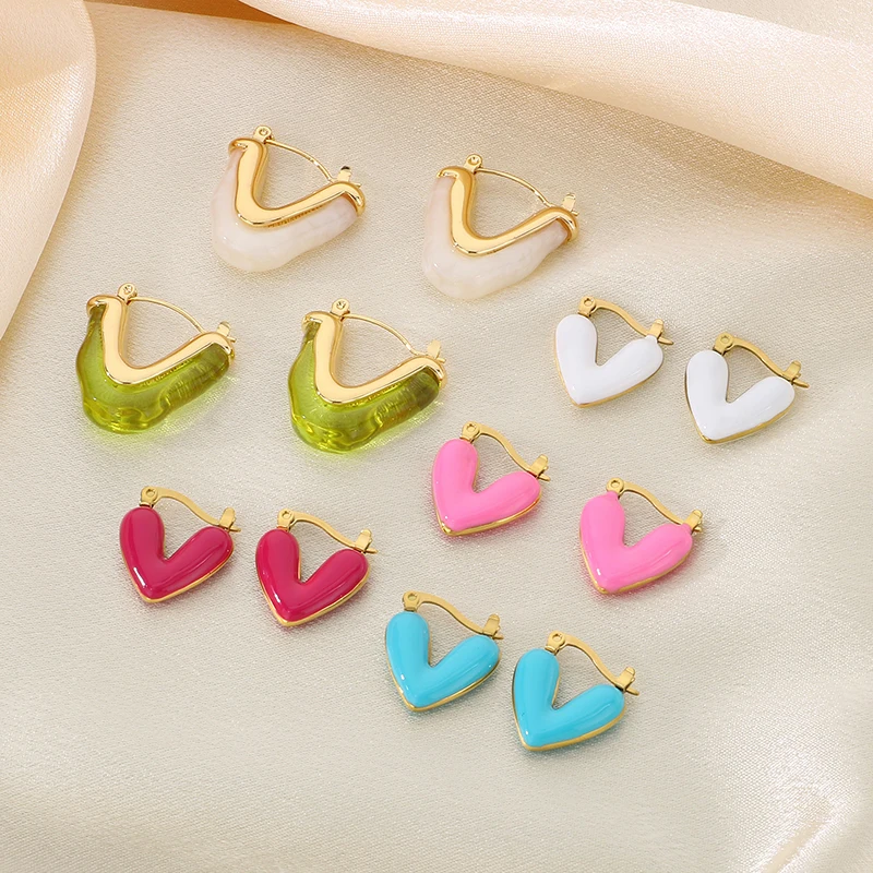 

Gold Color Big Heart Love Muticolor Resin Drop Earrings For Women Girl Stainless Steel Dangle Earrings Aesthetic Jewelry Mujer