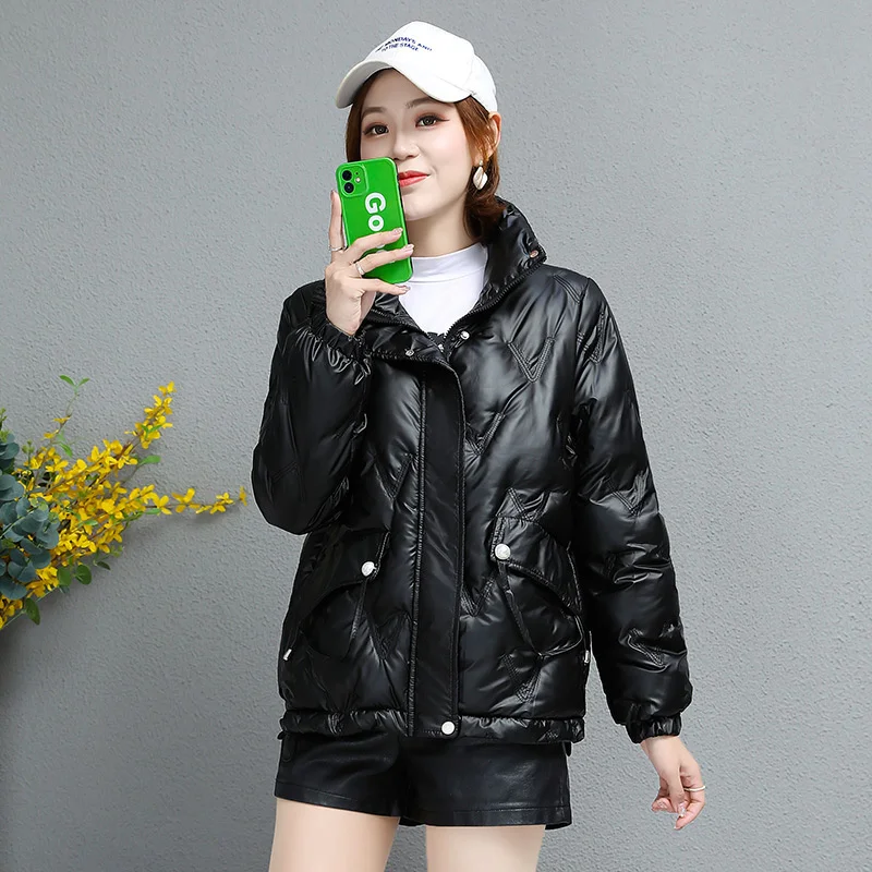 New Winter Shiny Wash-Free Warmth Coat Female Short Dwn Cotton Parkas Slim Stand Collar Student