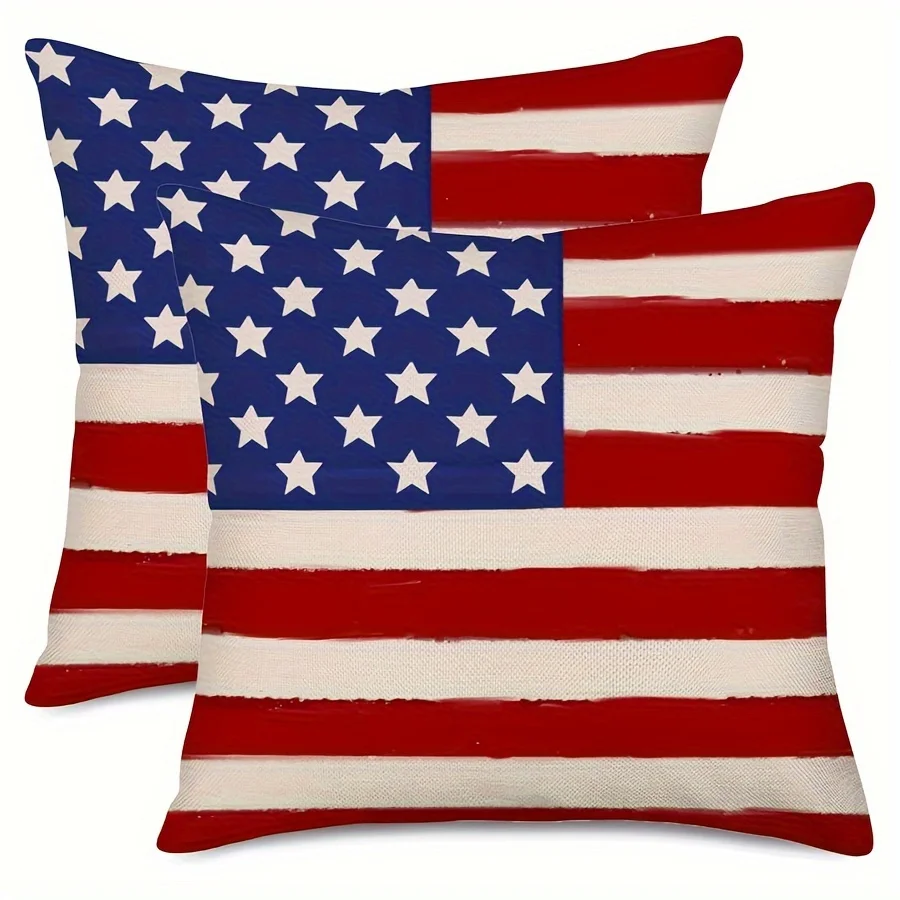 1PC Throw Pillow Cover,American Flag Print,Patriotic Stars Stripes Style,For Sofa Bedroom Couch Home Decor