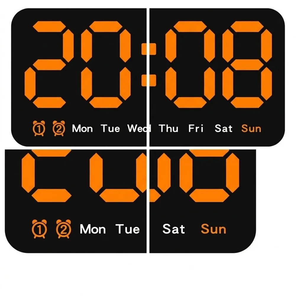 Digital Wall Clock with Prominent LED Screen Showing Time Date Weekday and Dual Time Format with 3 Brightness Adjustment Levels