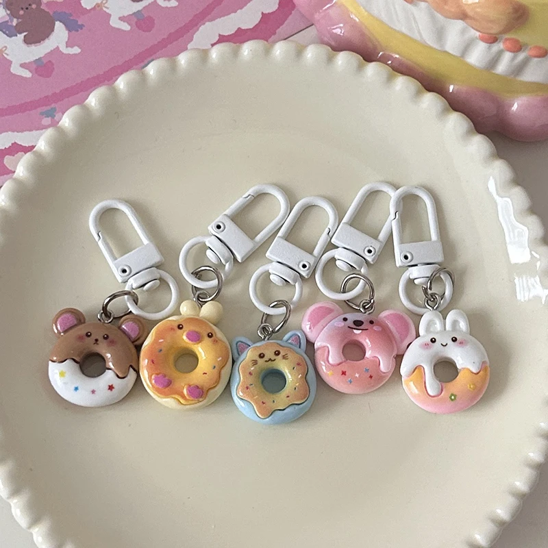 1PC Schattige Konijn Kleine Beer Hanger Oor Donut Sleutelhanger Tas Accessoires Voor Vrouwen Meisjes Kinderen Speelgoed Paar Beste Vriend gift