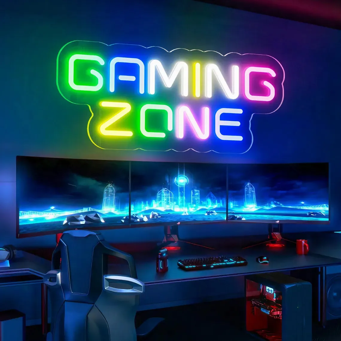 Gaming Zone Multicolor Neon Sign, Custom Gaming Room LED Neon Light, Game Room Wall Decor, Gift For Him, Game Lover Gift
