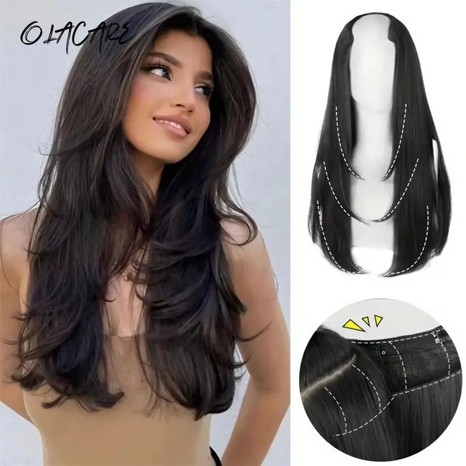 

28Inch V-shaped Hair Extension Synthetic Hair Long Straight Clip In Hair Extensions False Hair Black Hair Pieces 22Inch