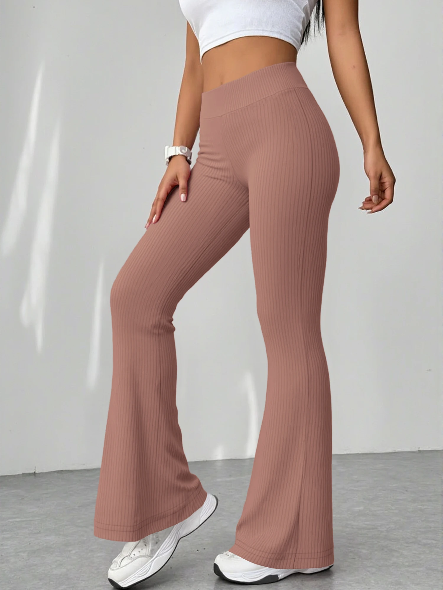 Classic Minimal Ribbed Flare Dress Trousers, Figure-Flattering Bootcut Pants for Spring Fall Winter Styling