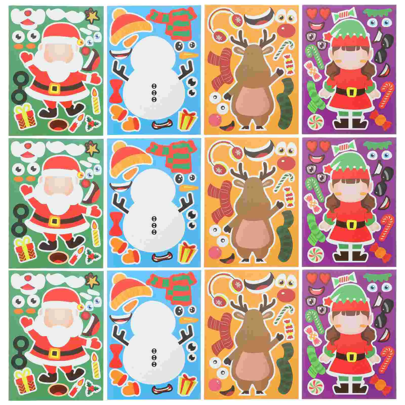 24 Sheets Christmas Puzzle Stickers Decorate Cartoon Self-adhesive Decals Copper Plate Decorative Label Xmas Party Favor