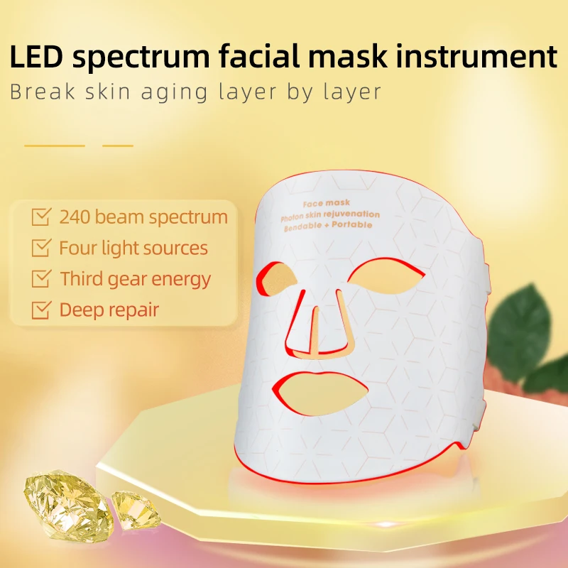 Maschera in silicone rosso blu Ringiovanimento della pelle con fotoni a infrarossi a LED per uso domestico con grande fila di luci Strumento maschera