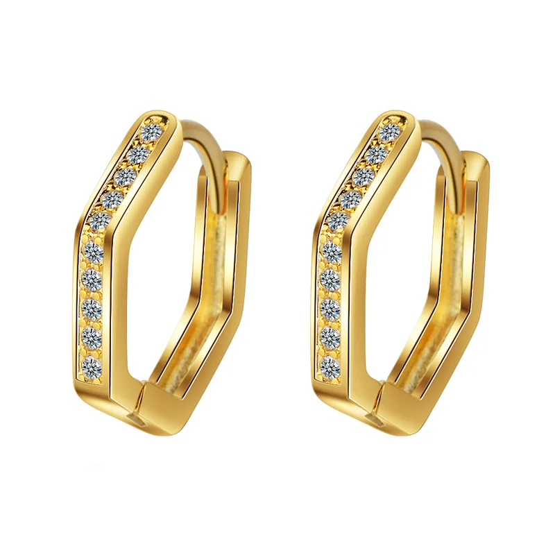 925 sterling silver new women's fashion jewelry high quality retro simple pentagonal crystal zircon gold silver earrings 2026
