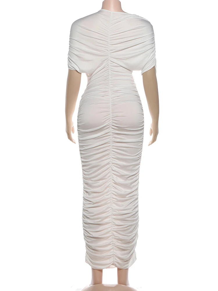 Cutenew Chic Simple irrégulière robe creuse femme maille Patchwork froncé manches courtes maigre minuit bal fête élégante robes