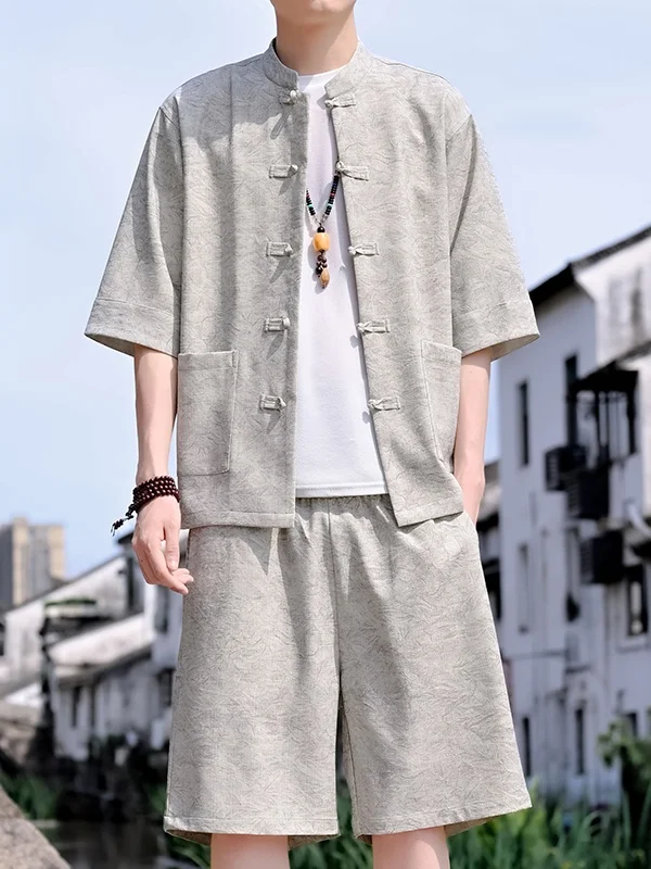 new-chinese-style-tang-suit-men-summer-thin-loose-five-sleeve-button-stand-collar-wind-shirt-large-size-ice-silk-set