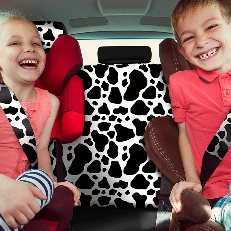 10PCS Cow Print Car Seat Cover Kit, Car Steering Wheel Cover, Seat Belt Pads, Car Floor Mats, Car Coasters, Armrest Pad