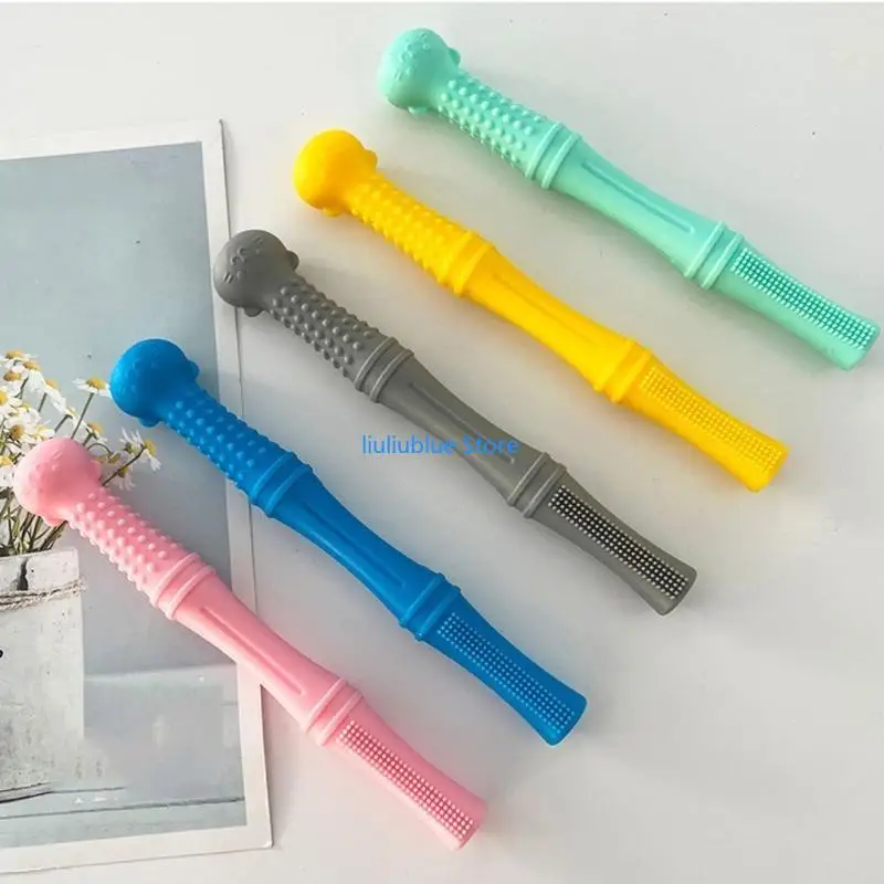 Mainan Sedotan Kunyah untuk Bayi Baru Lahir Mainan Teether Silikon Tumbuh Gigi Bantuan Molar 62CF