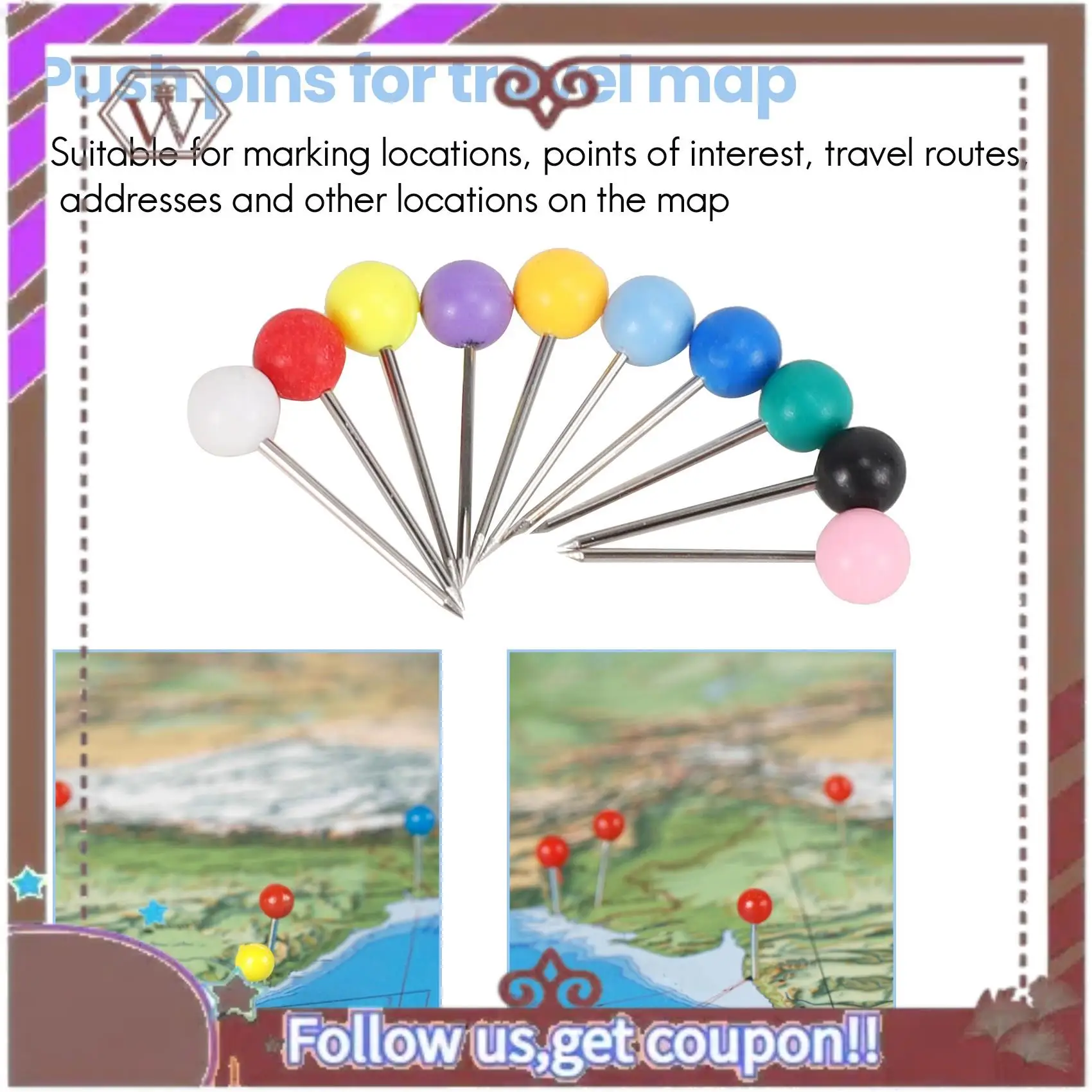 ABBG-1000 قطعة من دبابيس الضغط على الخريطة برأس بلاستيكي مع فلين نقطة فولاذية، لوحة أمان ملونة مستلزمات مكتبية ومدرسية