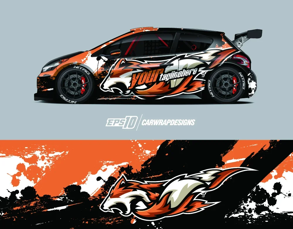 Tiger Pattern Racing Car Graphic Decal Full Body Vinyl Wrap Modern Design Vector Image Full Wrap Sticker Decorative Car Decal