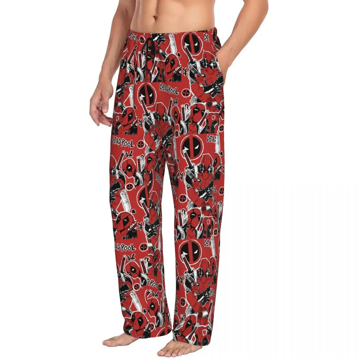 Custom Deadpool Wallpaper Pajama Pants for Men Animation Comic Lounge Sleep Stretch Sleepwear Bottoms with Pockets