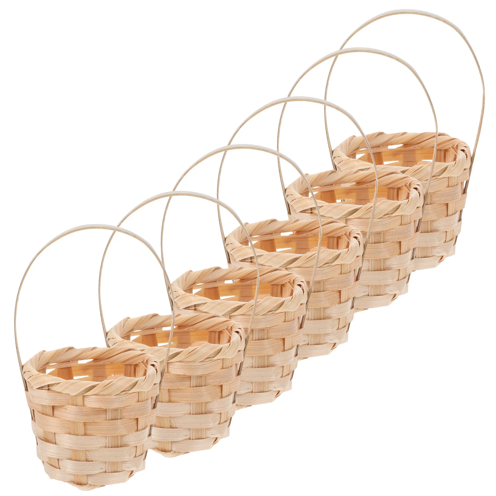 

6pcs Mini Bamboo Baskets Beige Handwoven Picnic Candy Snack Holder Easter Decor Dollhouse Accessories Organizer Rattan Wicker
