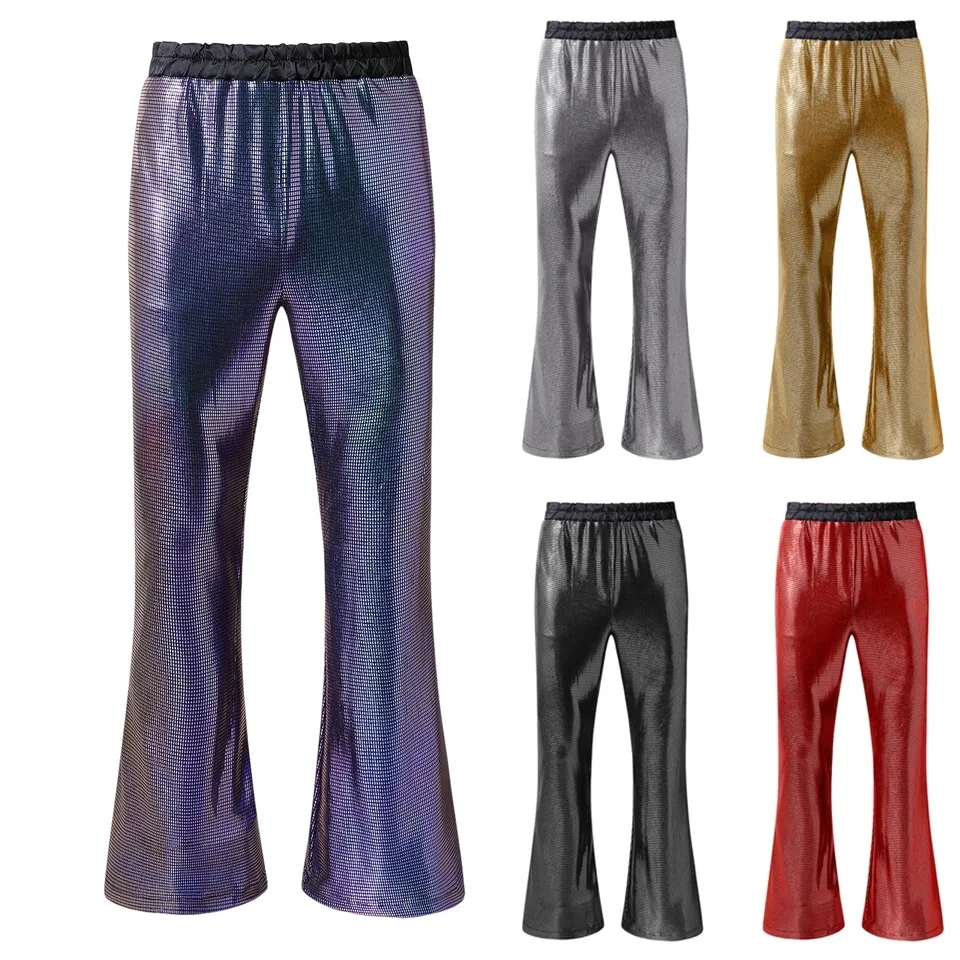 Men's Sequin Flared Trousers Luxury Shiny Hip-Hop Disco Pants Retro Long Trumpet Pants Nightclub Stage Performance Costume