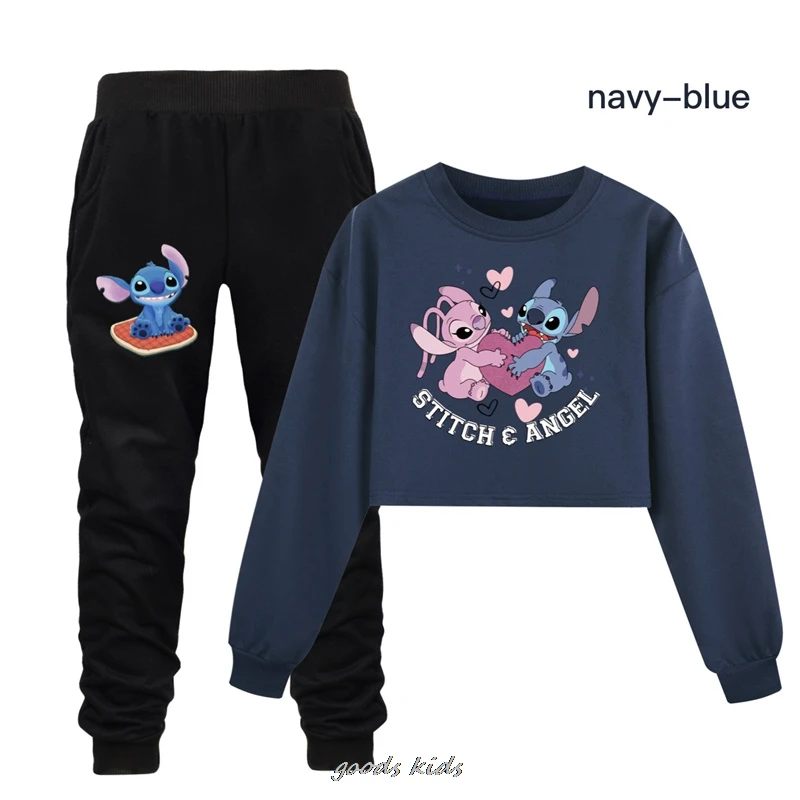 Lilo And Stitch Kids Loose Fashion Boy Girls New Year Clothes Spring Autumn Sweater+Pants 2Pcs Set Children's Suit 2-16year