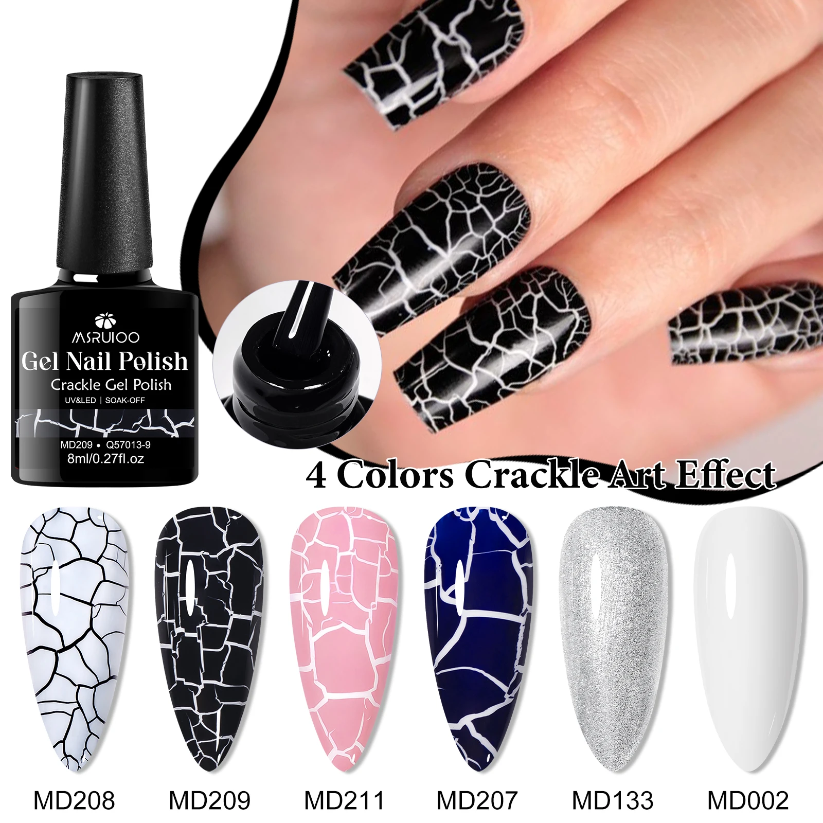 6pcs 8ml Crackle Gel Nail Polish Set Cracking Nail Lacquer Quick Dry Nail Varnish Semi Permanent Soak Off UV Gel Cracks Design