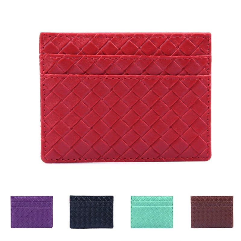 Slim Woven Pattern Card Holder Business Style PU Leather ID Card Coins Case Women Men Credit Card Organizer Credit Card Holder