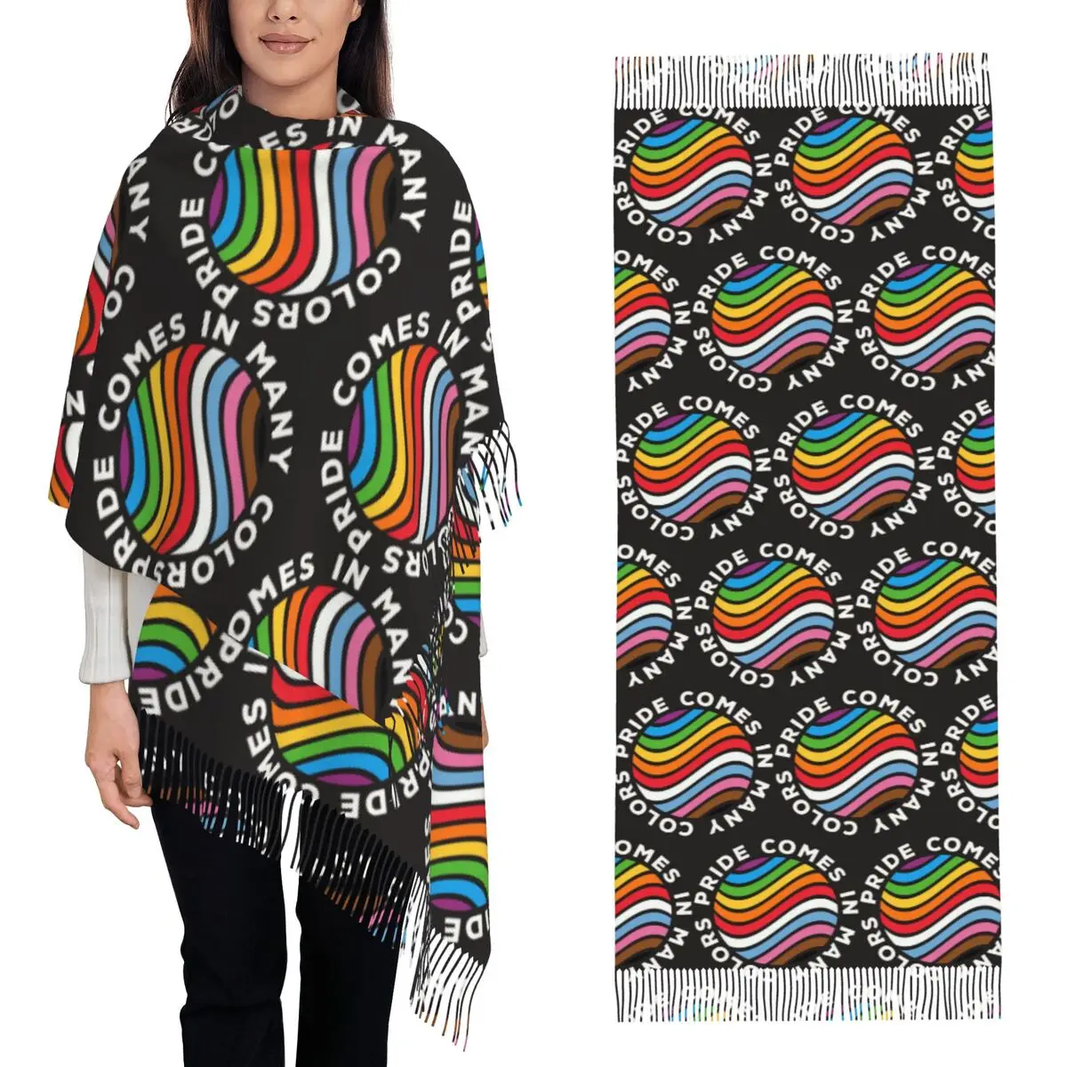 

Gay Pride LGBT Rainbow Flag LGBTQ Lesbian Scarf Tassel Scarves Women Soft Warm Shawls and Wraps Large Fall Winter Shawl Wrap