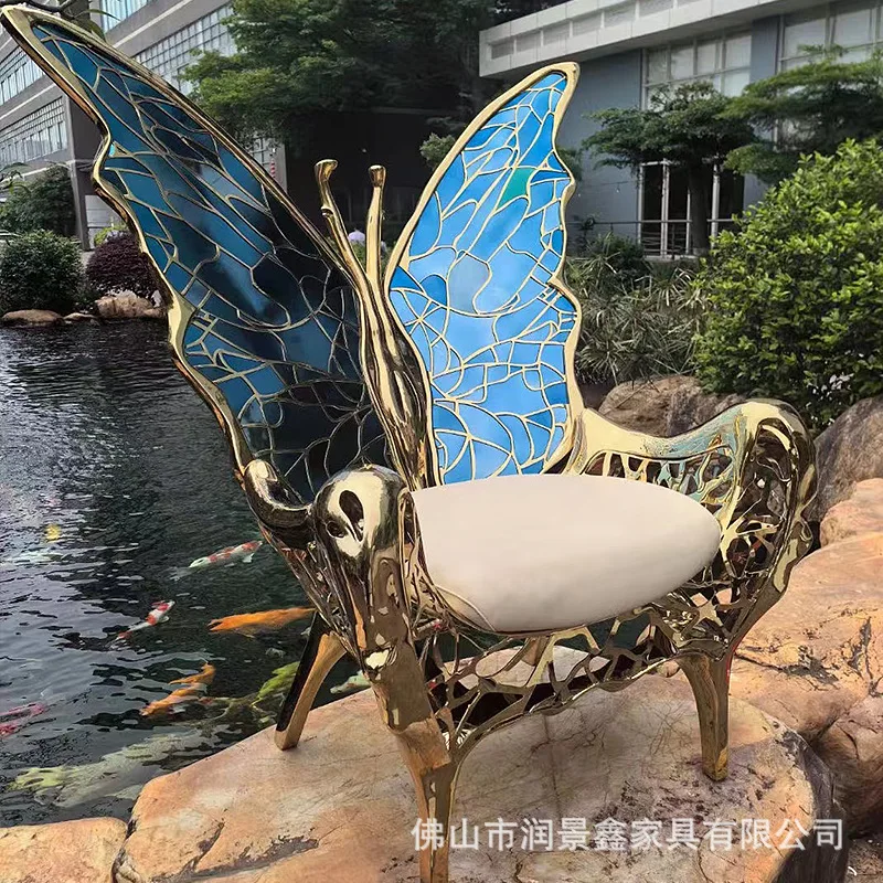 Source Factory Italian Butterfly Chair Villa Light Luxury Designer Creative Art Queen Seat Stainless Steel Leisure Chair