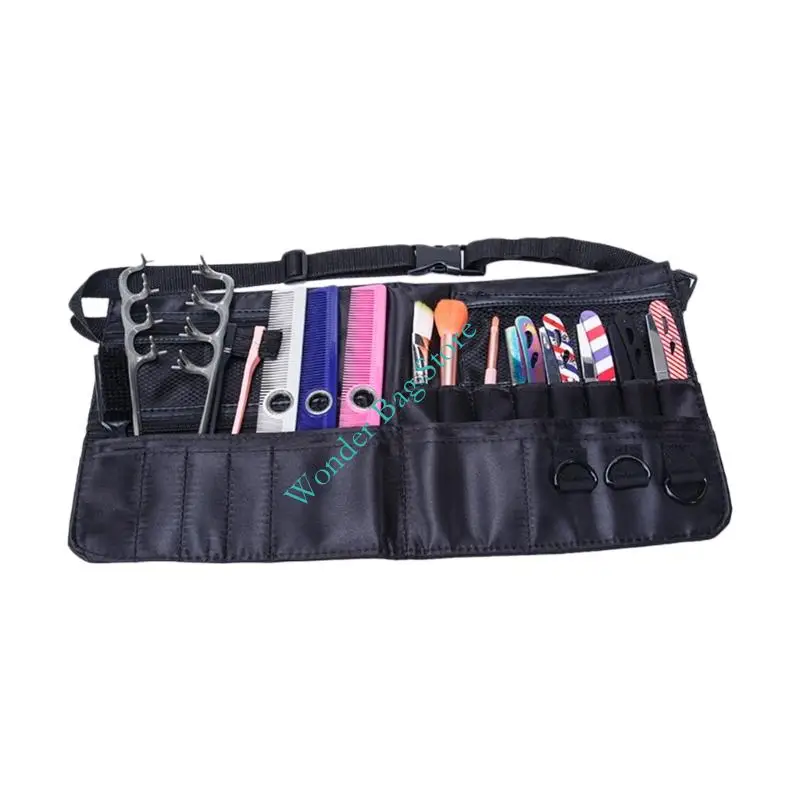 Portable Beauty Tool Waist Bag Black Makeup Brush Belt Bag with Fast Access Pockets and Adjustable Waist Belt