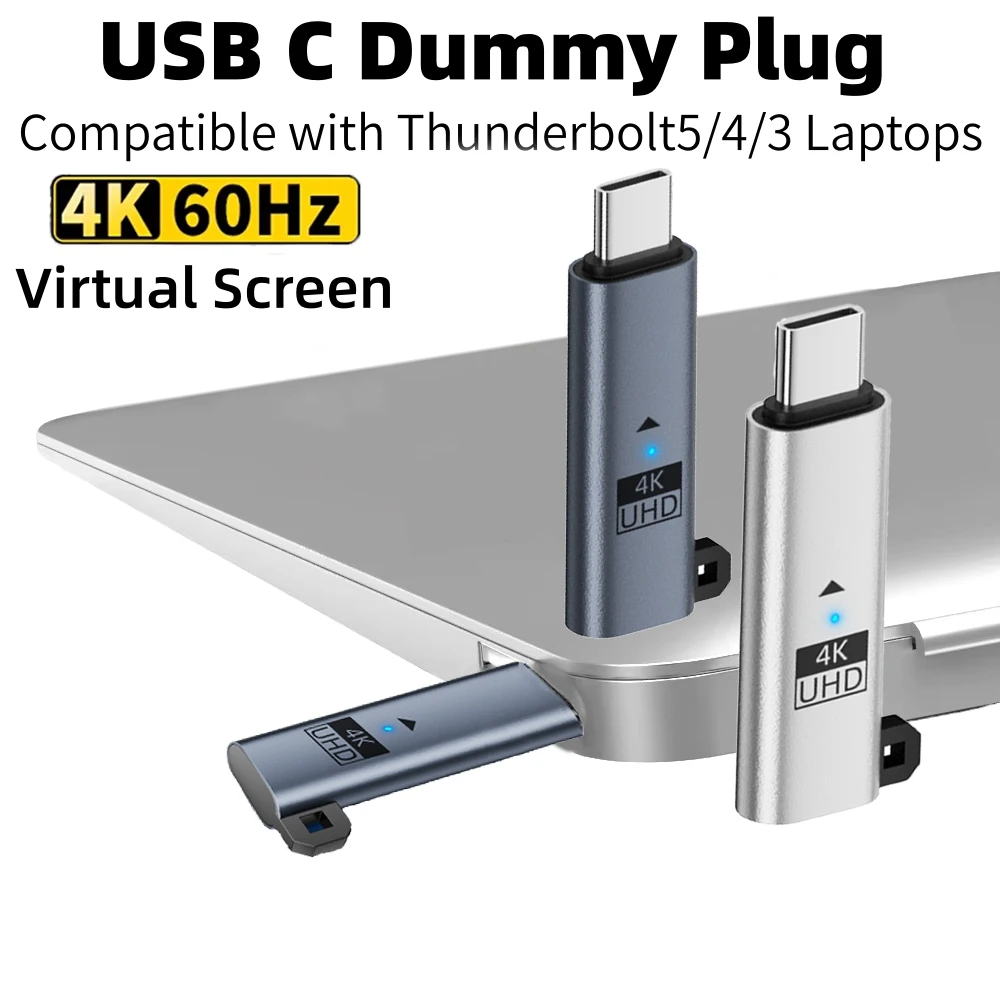 

USB C Dummy Plug 4K@60Hz Virtual Monitor Type-C DDC EDID Display Emulator Adapter Compatible with Thunderbolt5/4/3 USB4 Laptops
