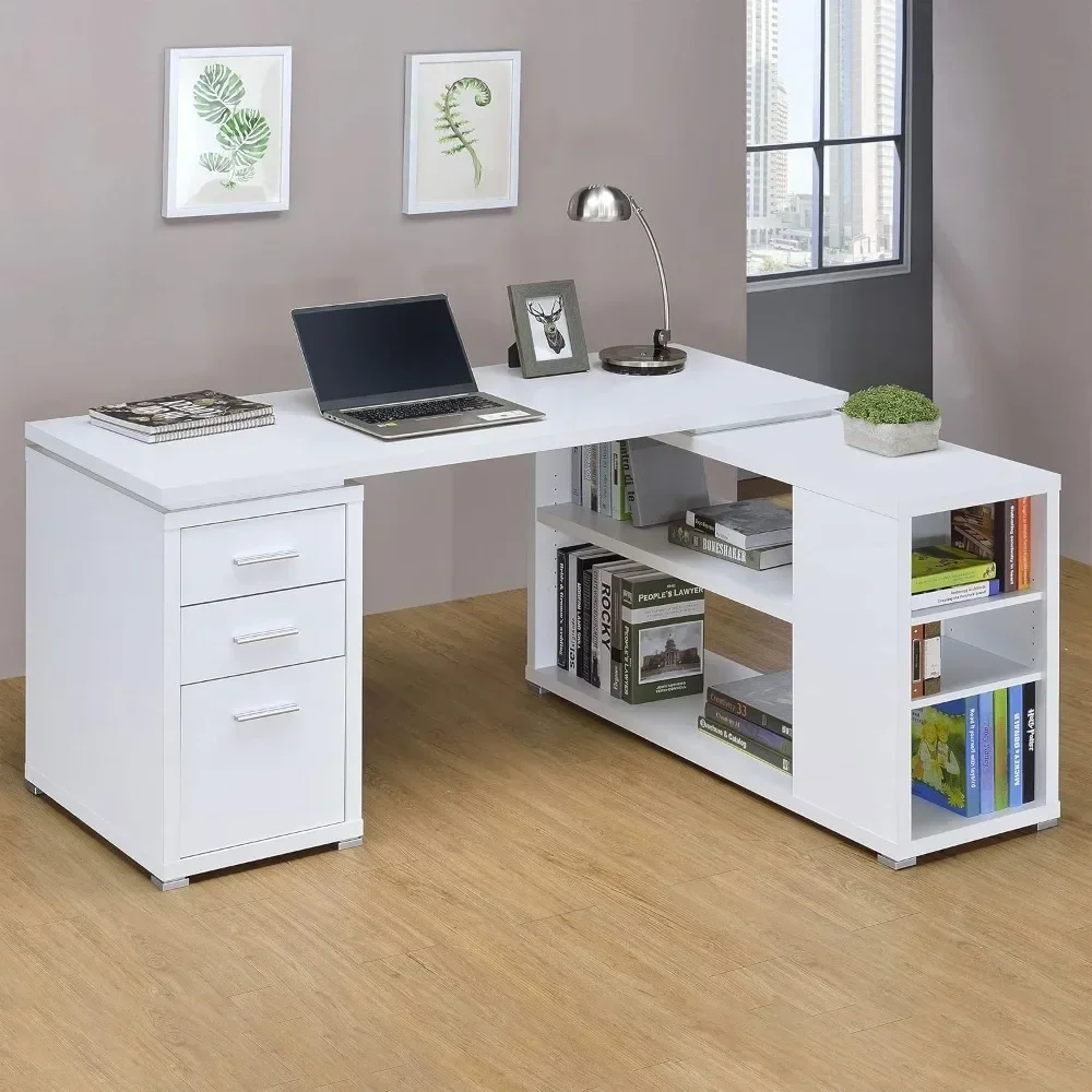 Coaster Yvette L-Shape Desk, White Nail Salon Furniture