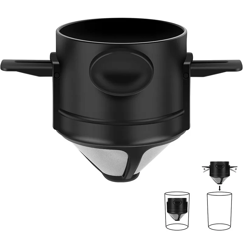 Kaffeetropfer zum Übergießen, tragbarer Kaffeefilter aus Edelstahl, wiederverwendbar, zusammenklappbar, papierlos, Einzelportion, 1 Tasse JT587