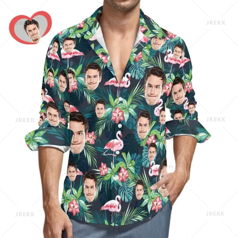 Small Size Hawaiian 3D Custom Pictures Printing Long Sleeve Shirts For Men Fashion Streetwear Shirts & Blouses Women Shirts Tops