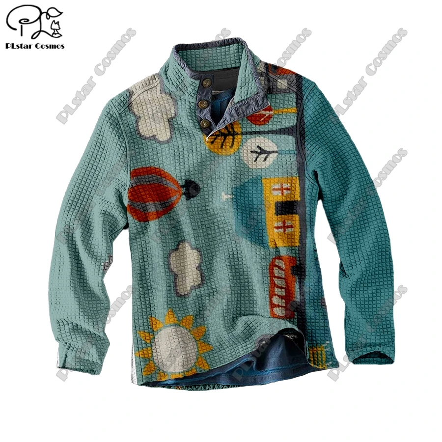 PLstar Cosmos new 3D printing tribal retro pattern series warm stand collar sweater Polo street casual unisex winter Polo L-11