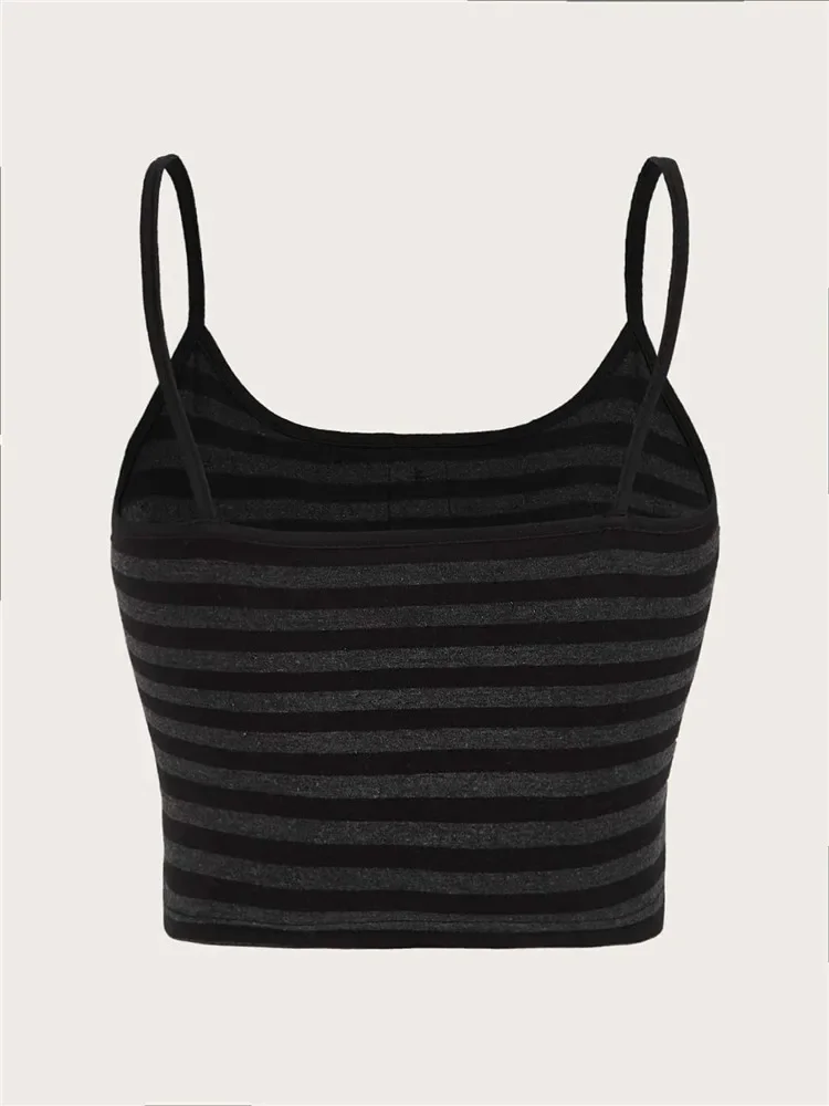 Goth Punk Striped Button Cami Top Women Summer Y2K Clothes Grunge High Street Sleeveless Spaghetti Strap Crop Top Streetwear