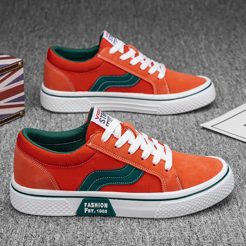 Zapatos de lona naranjas a la moda para hombre, talla grande 46, zapatillas vulcanizadas con cordones, zapatos informales cómodos, alpargatas para hombre, zapatillas de lona