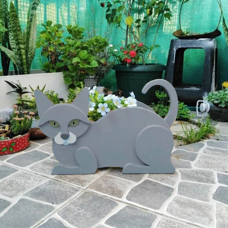 Cat Shaped Planter Garden Flower Pot Cat Animal Garden Animal Statue Sculpture Decor Garden Pots DIY PVC Flower Planter Garden